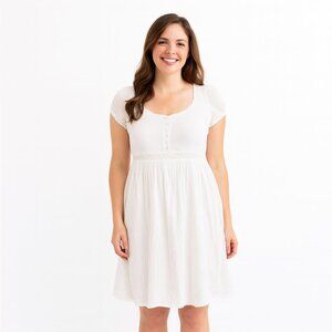 April Cornell Embroidered Dress Small White Cap Sleeve Lace Trim Boho Summer